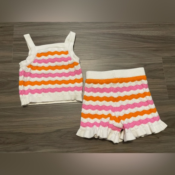 Rare Editions Pink and Orange Striped Knit top and shorts Set size 2T - Picture 1 of 7
